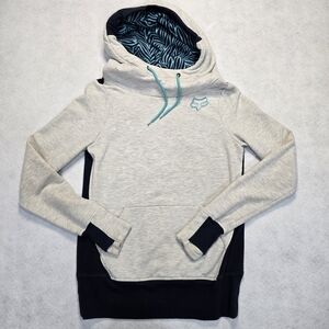 Fox Light Gray & Black Cowl Hoodie with Teal Accents Size XS